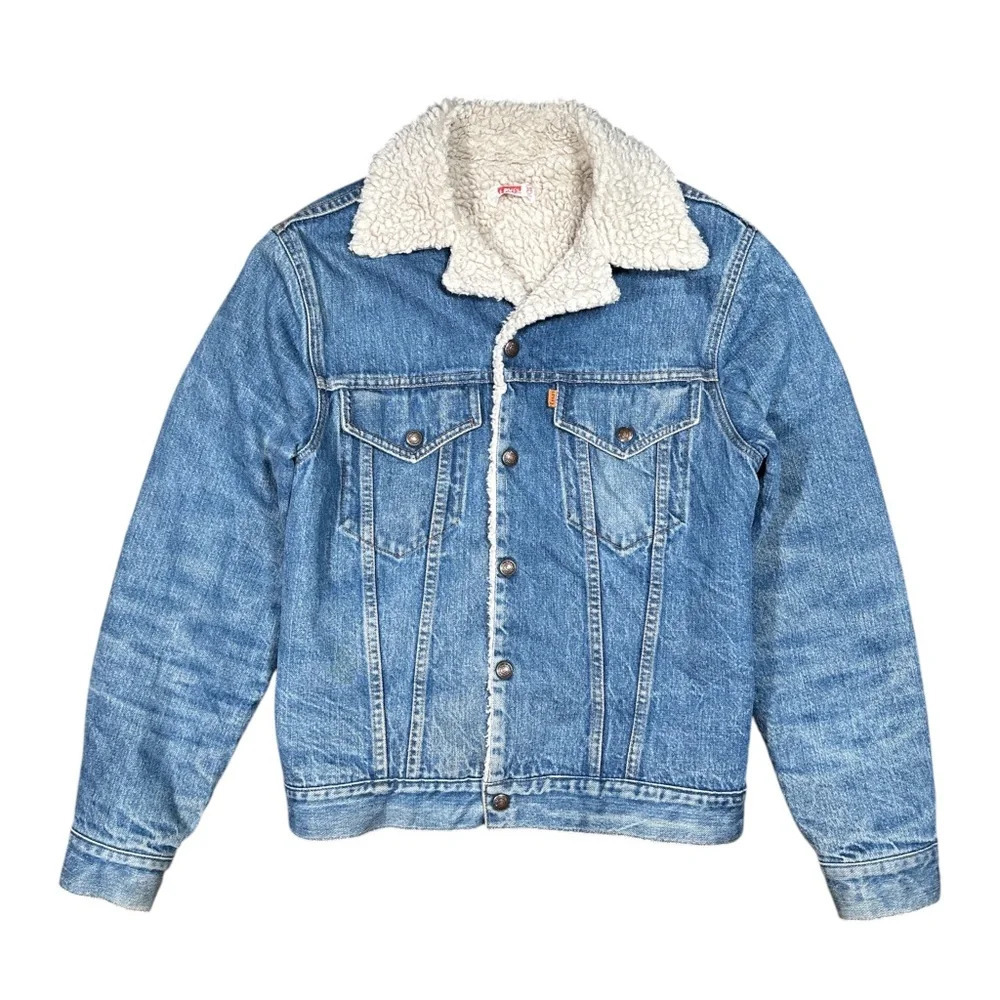 Vintage 70s 80s Levi's Orange Tab Snap Sherpa Fleece Type 3 Denim Jacket Mens 38